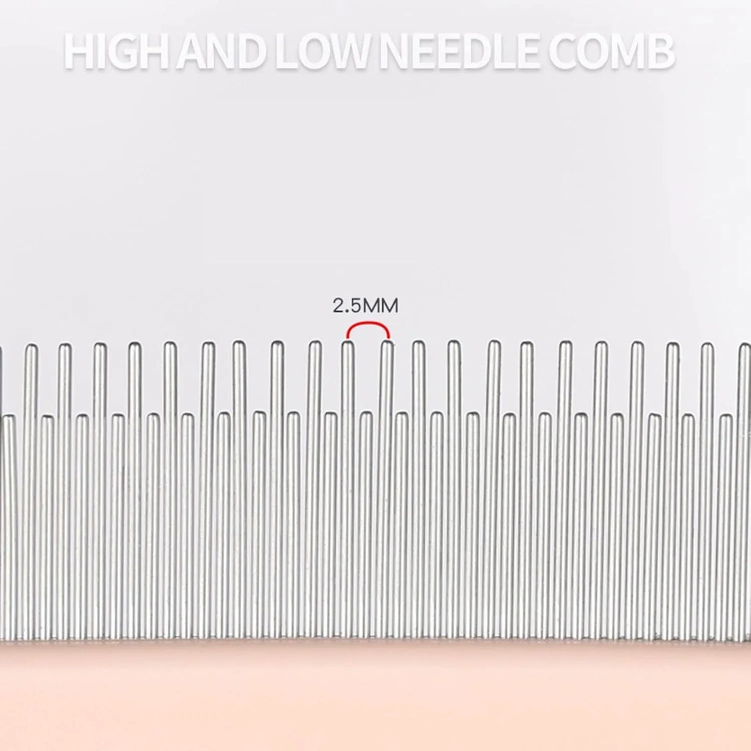 Blue pet detangler comb showing three different tooth patterns and rubber handle