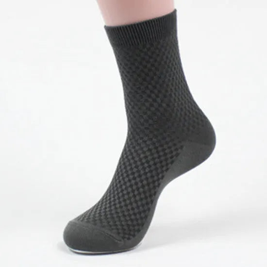 Men's bamboo fibre business socks with small square pattern in medium thickness showing colour options