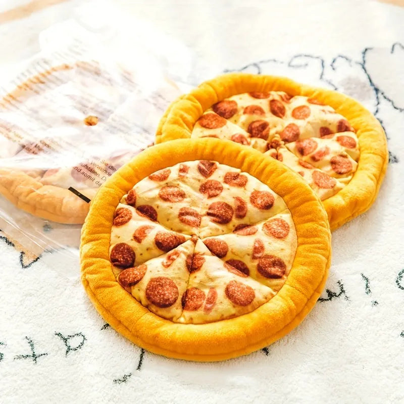 Yellow pizza slice shaped dog chew toy with squeaker for small medium dogs