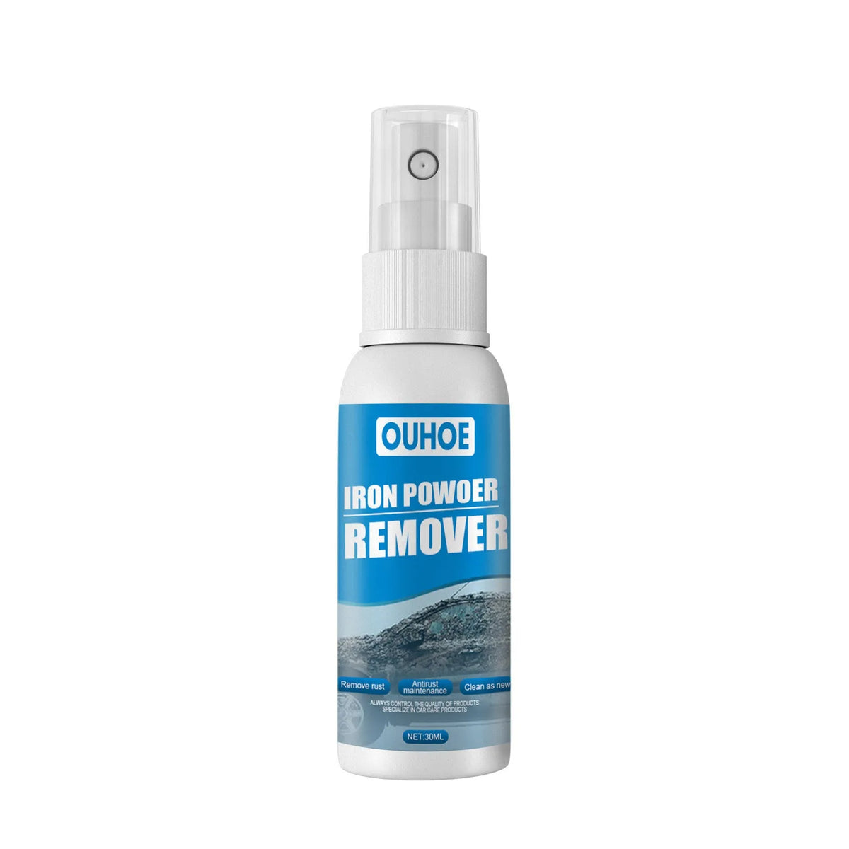Automotive iron powder rust remover spray bottle with blue square sponge applicator