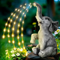 Resin elephant garden sculpture with integrated LED lighting strip for outdoor decoration