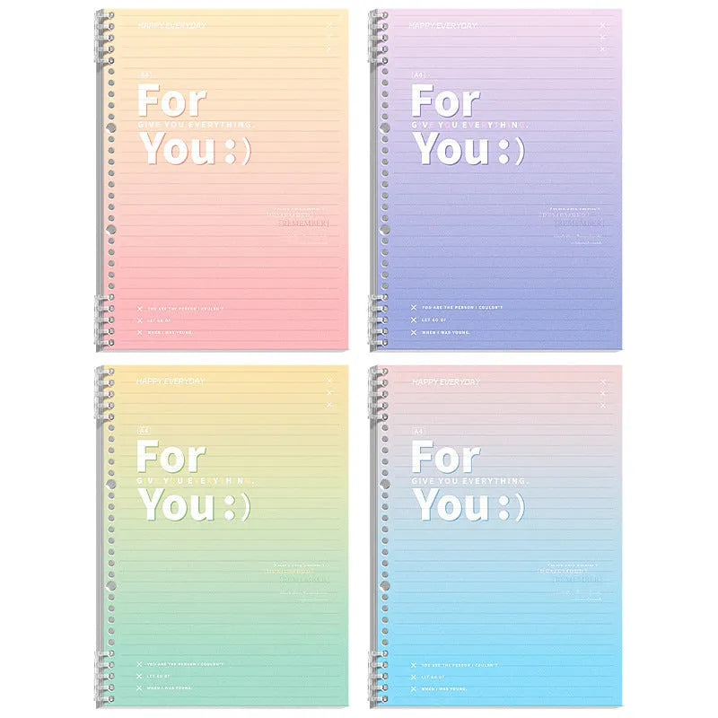 Removable coil gradient notepad with PP cover in blue, green, pink, and purple colour options.