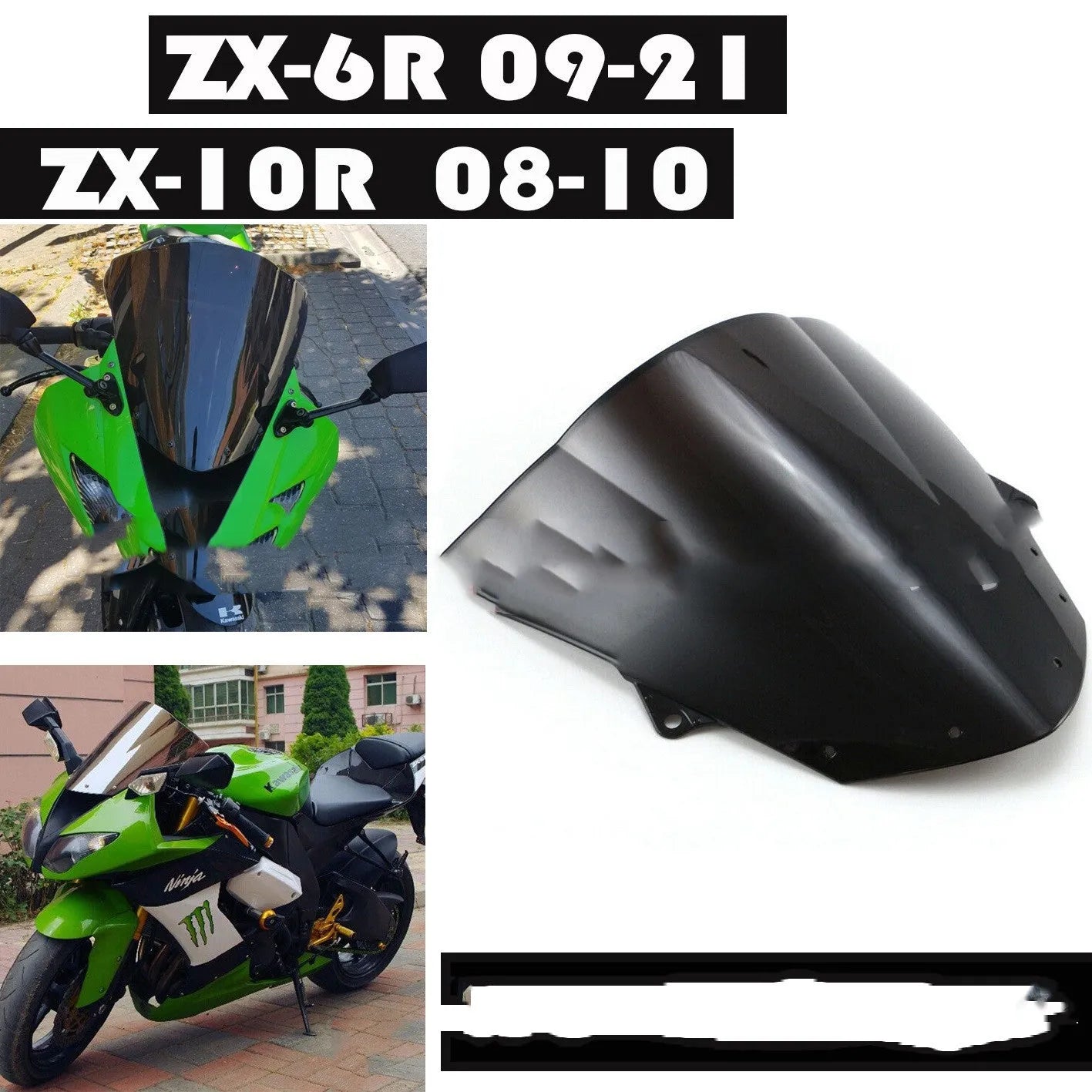 Kawasaki motorcycle replacement windscreen in smoke blue tint for ZX-6R and ZX-10R models