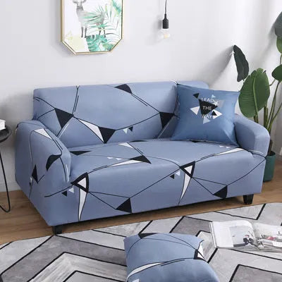 Printed geometric pattern sofa slipcover on modern sofa in super stretchable polyester spandex fabric