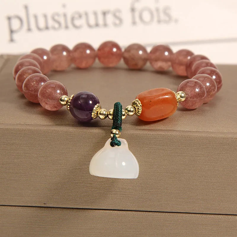 Women's Korean style multi-layer crystal bracelet with natural garnet and mixed pendant designs