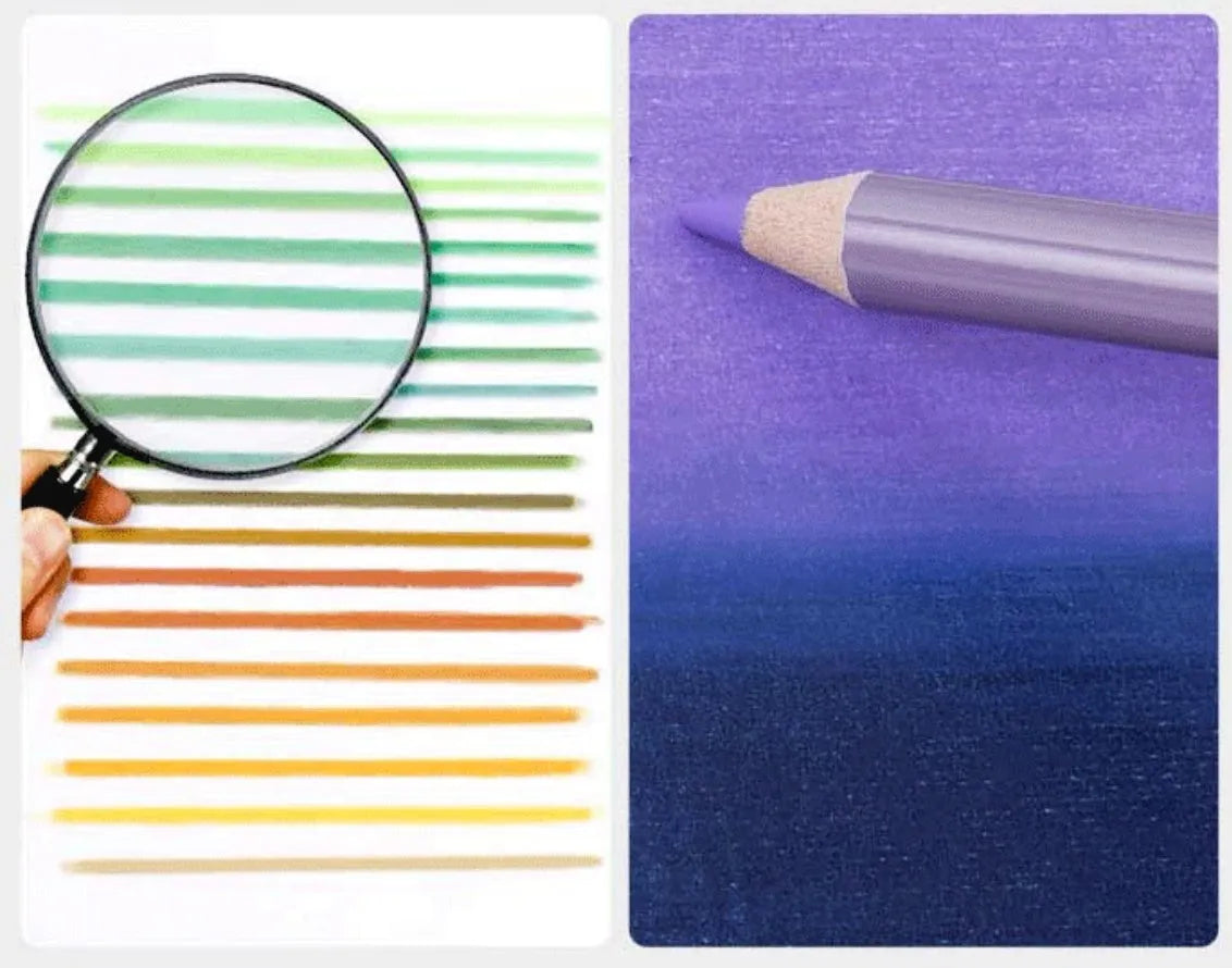 Set of soft core colour pencils in a box, showing basswood penholders, available in 72 or 126 colours.