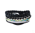Handmade adjustable leather wrap bracelet with wooden bead on woven cowhide, hemp, and wax ropes.