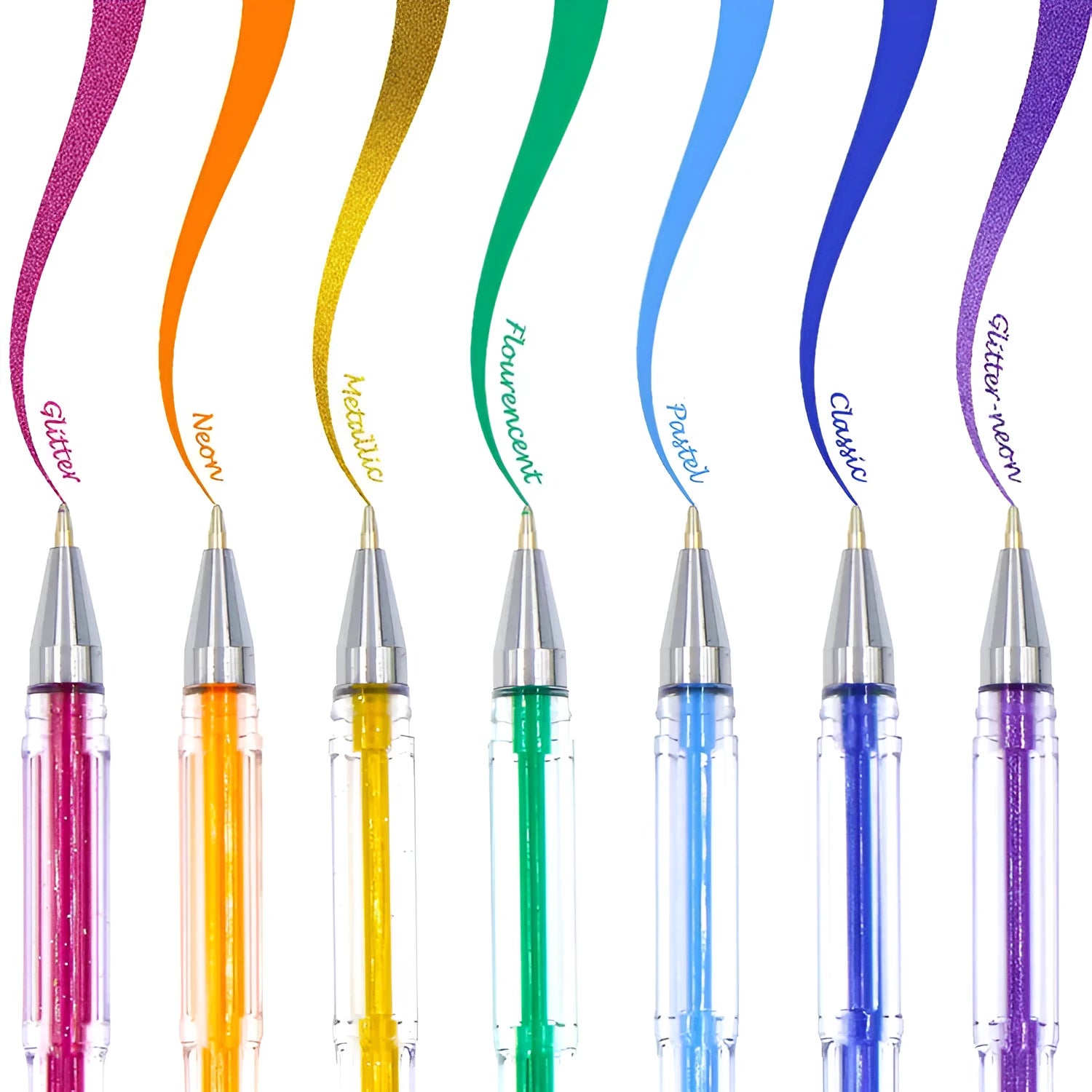 100-colour gel pen and highlighter set with dual tip sizes in plastic barrels
