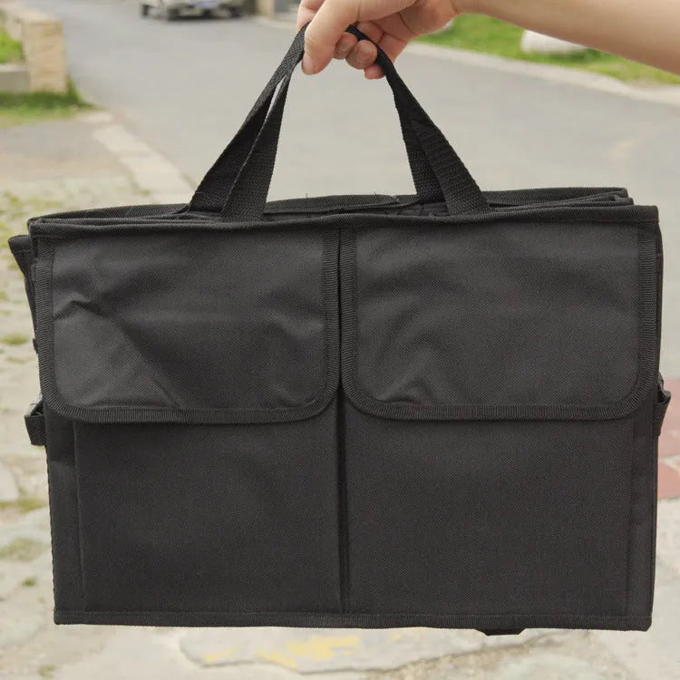 Black non-woven car storage can folded to 40cm long and 26cm wide for package organisation