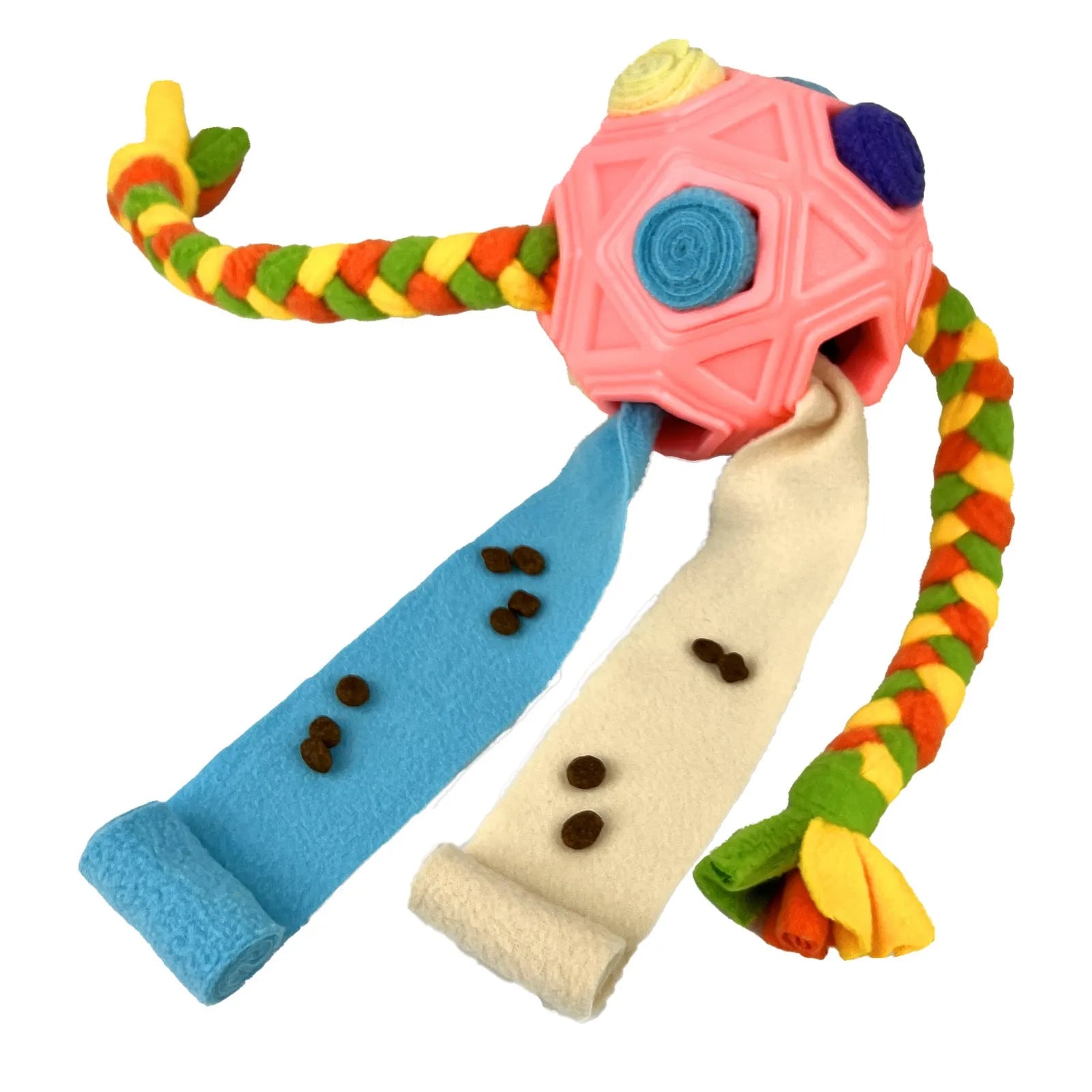 Bite-resistant rubber dog puzzle snuffle ball for treat dispensing and IQ training in multiple colours