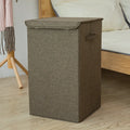 Foldable cotton-linen storage basket in grey colour showing three-dimensional construction