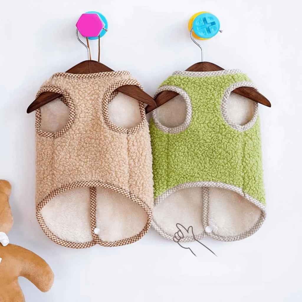 Green coral fleece dog sweatshirt vest with leash ring for small pets