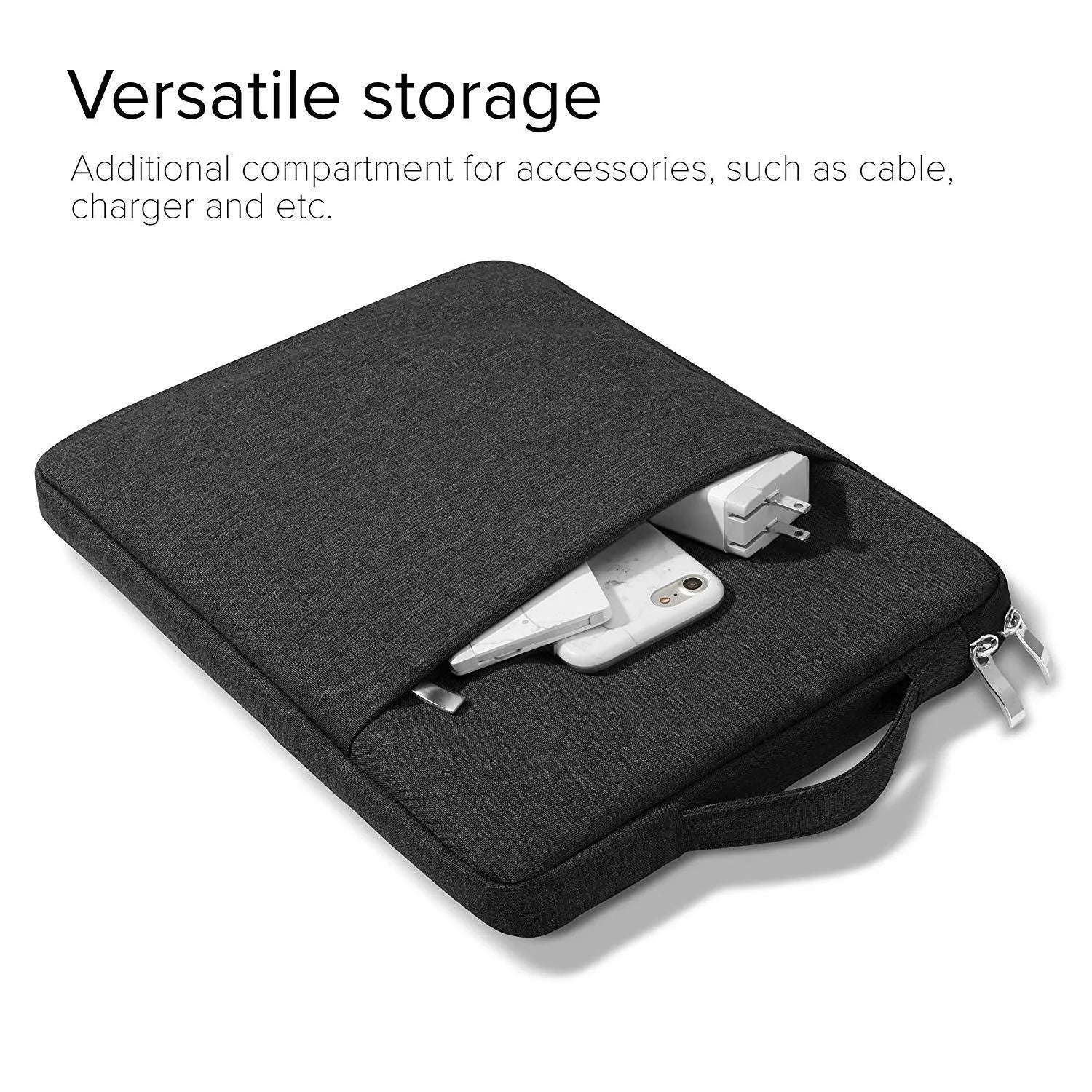Canvas protective sleeve case for iPad Pro 12.9 inch tablet in grey colour.