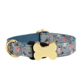 Flat fabric printed grid nylon dog collar with bone buckle in various colours and sizes