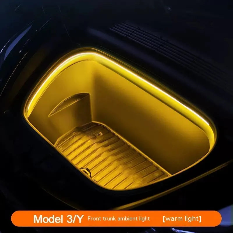 Tesla Model 3 and Y front centre console LED ambience light kit in soft silicone with ice blue, pure white, and warm white colour options.