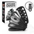Modern six-piece kitchen utensil set with stainless steel heads and a cleaning brush in a colour box.
