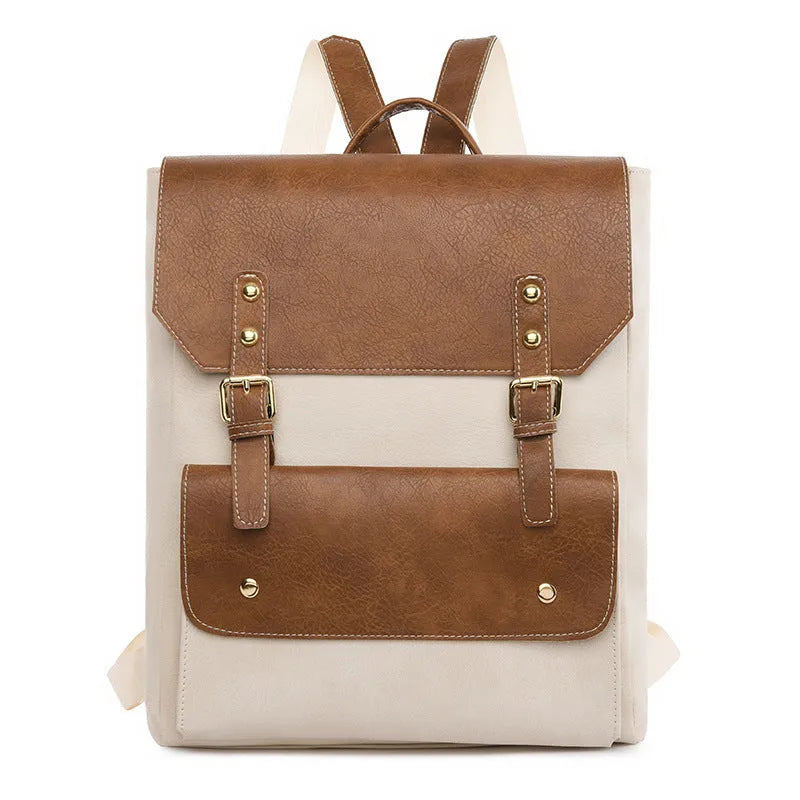 Korean style soft PU backpack in creamy white colour with retro design