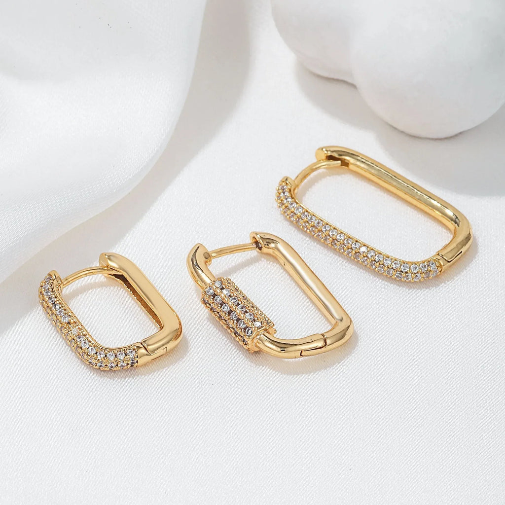 Women's geometric three-piece copper ear clip set with micro inlaid zircon detailing in gold or white colour