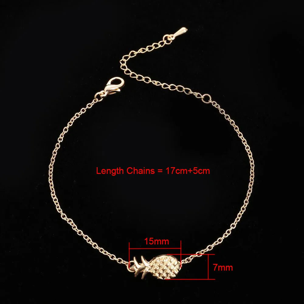 Women's alloy pineapple charm bracelet in gold or silver colour with fruit-shaped design