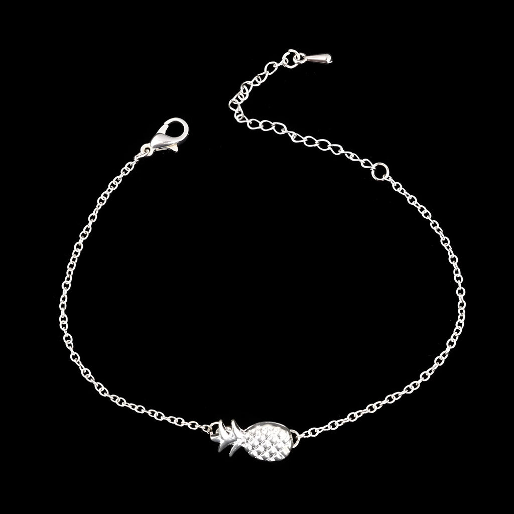 Women's alloy pineapple charm bracelet in gold or silver colour with fruit-shaped design