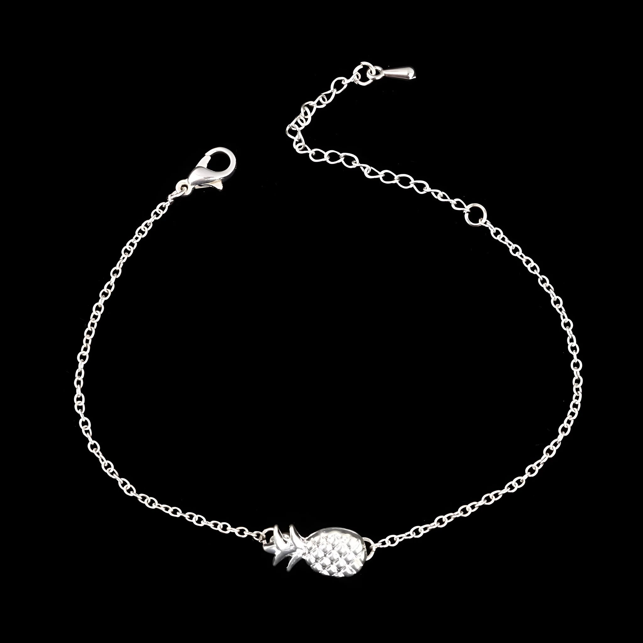 Women's alloy pineapple charm bracelet in gold or silver colour with fruit-shaped design