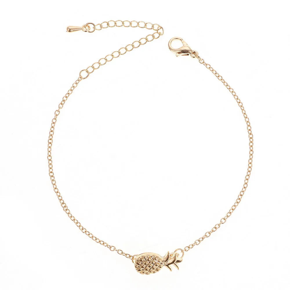 Women's alloy pineapple charm bracelet in gold or silver colour with fruit-shaped design