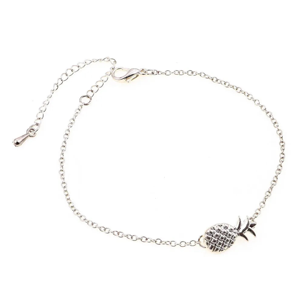 Women's alloy pineapple charm bracelet in gold or silver colour with fruit-shaped design