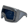 Square frame sunglasses with large rim and punk rivet decoration in silver finish