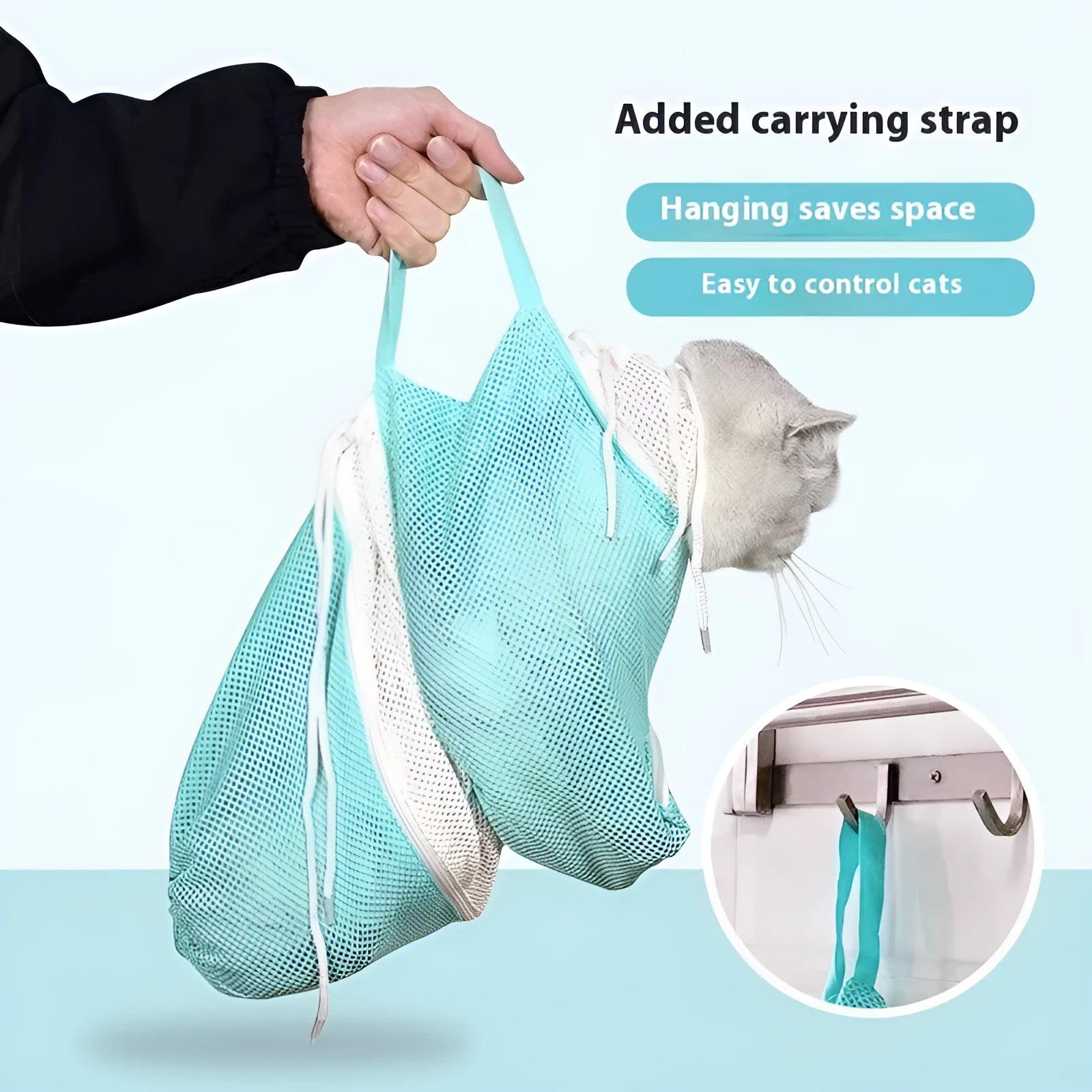 Upgraded fifth-generation cat grooming bag in grey and white colour with detachable lifting straps
