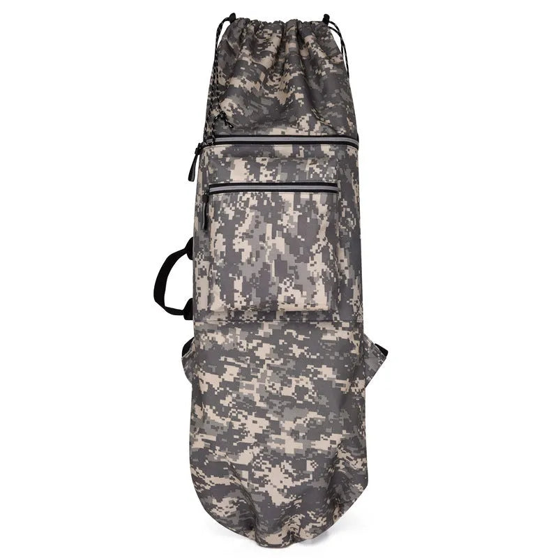 Waterproof nylon skateboard bag with 20-35L capacity in camouflage colour option