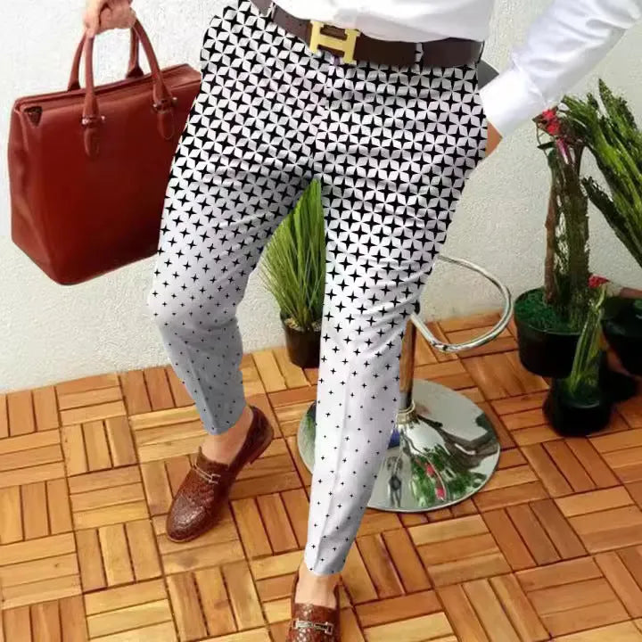 Men's slim fit plaid trousers with 3D printed pattern and straight leg design in colour RKKZ49