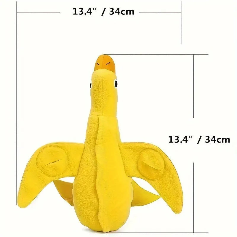 Yellow plush duck dog toy with a treat compartment and built-in sound module for training and enrichment.