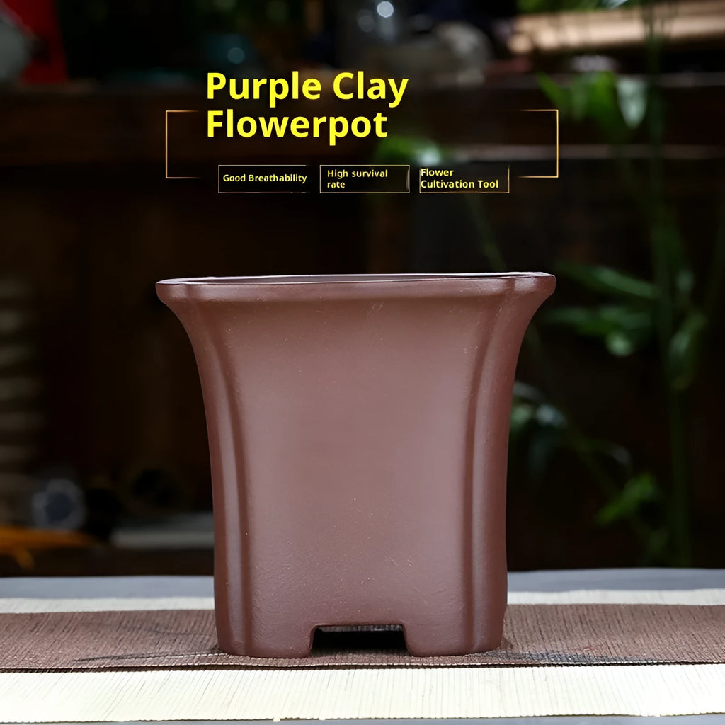 Purple sand square orchid pot, medium stoneware planter with gasket, available in black, bronze, purple, red, and yellow