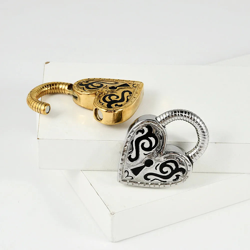 Stainless steel heart-shaped earrings with gold or steel electroplated finish