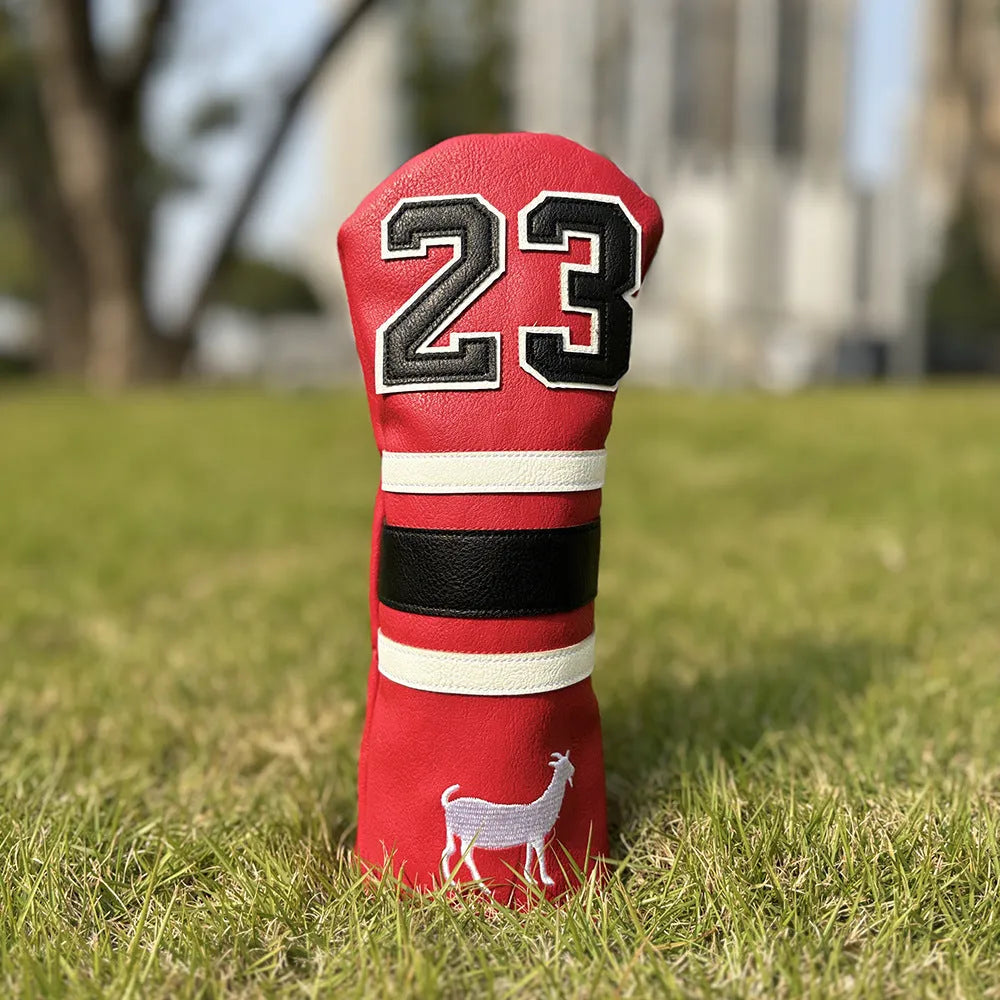 Ram golf headcover set showing chicken leg, 1, 3, 5, UT, and square putter covers in chosen colour.
