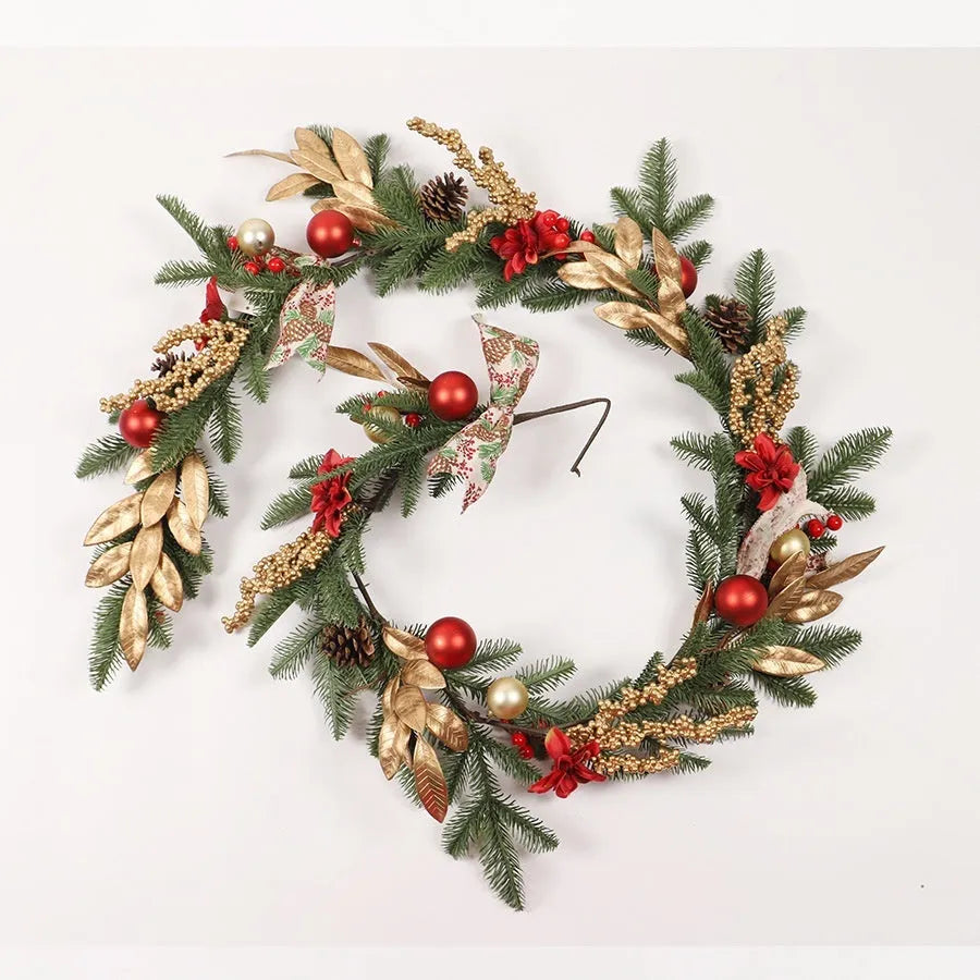 Christmas garland decoration with multiple hanging options including stair wall, lintel, and rattan placements