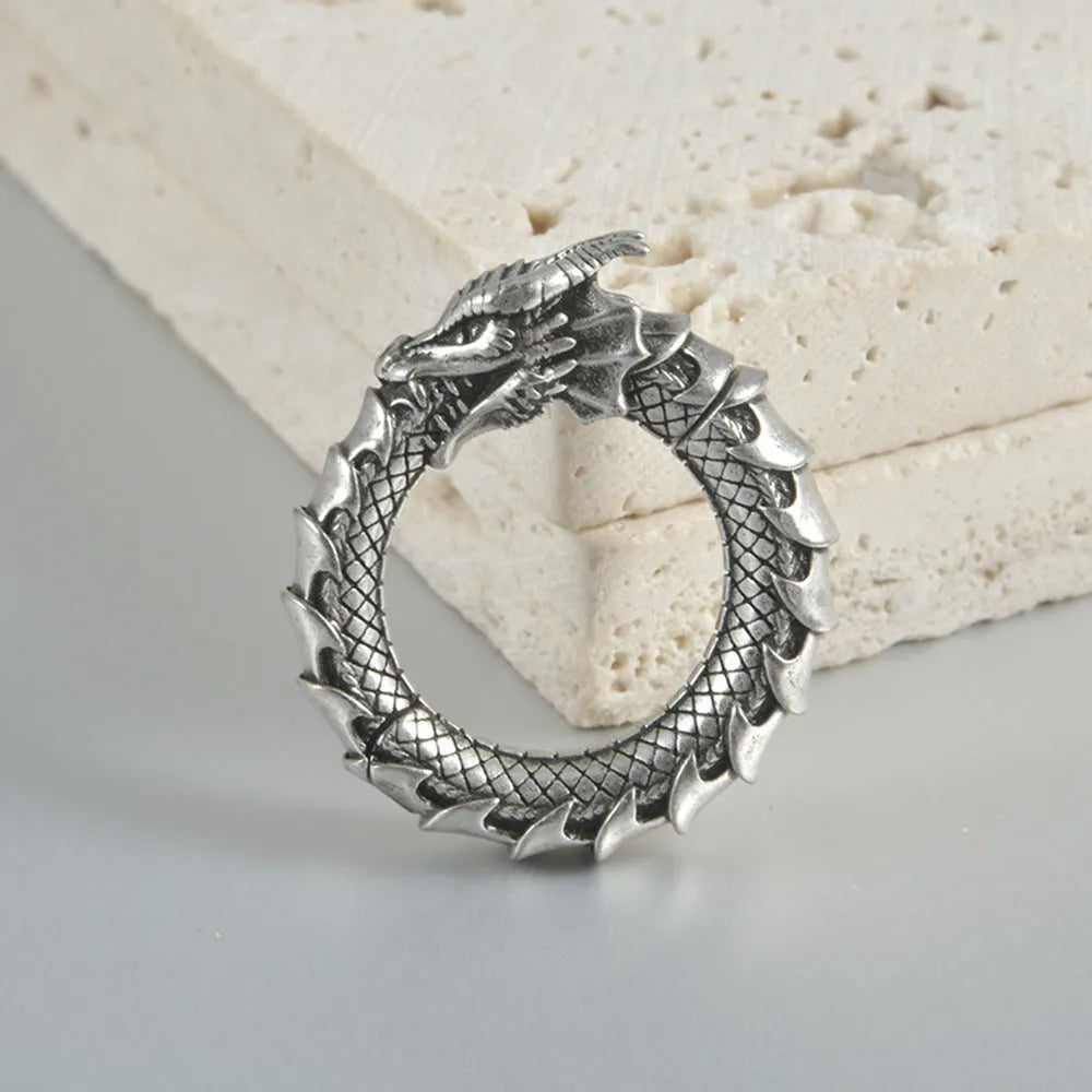 Large antique silver dragon shape hollow-out alloy earrings with geometric design