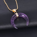 Natural semi-precious stone moon pendant necklace on electroplated copper chain with adjustable length