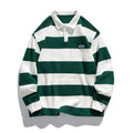 Hong Kong style pearl cotton polo shirt with striped lapel collar in loose fit