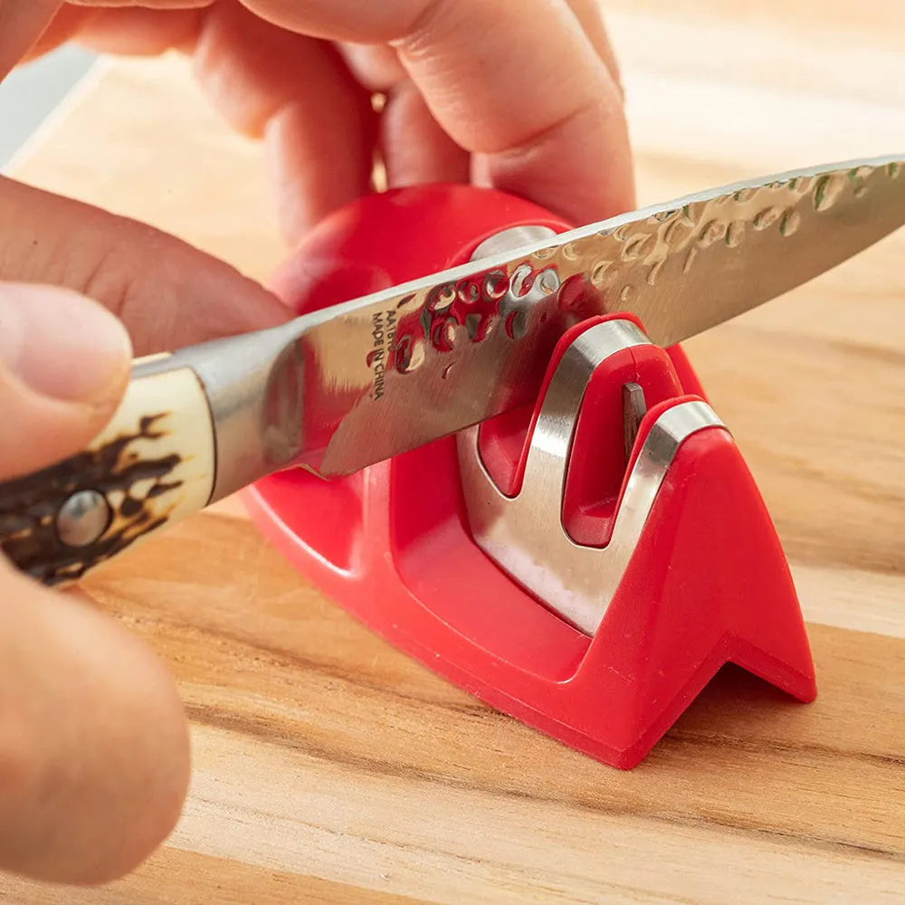 Mini two-stage knife sharpener in PP and 201 stainless steel, mouse-shaped, shown in one of ten colour options.