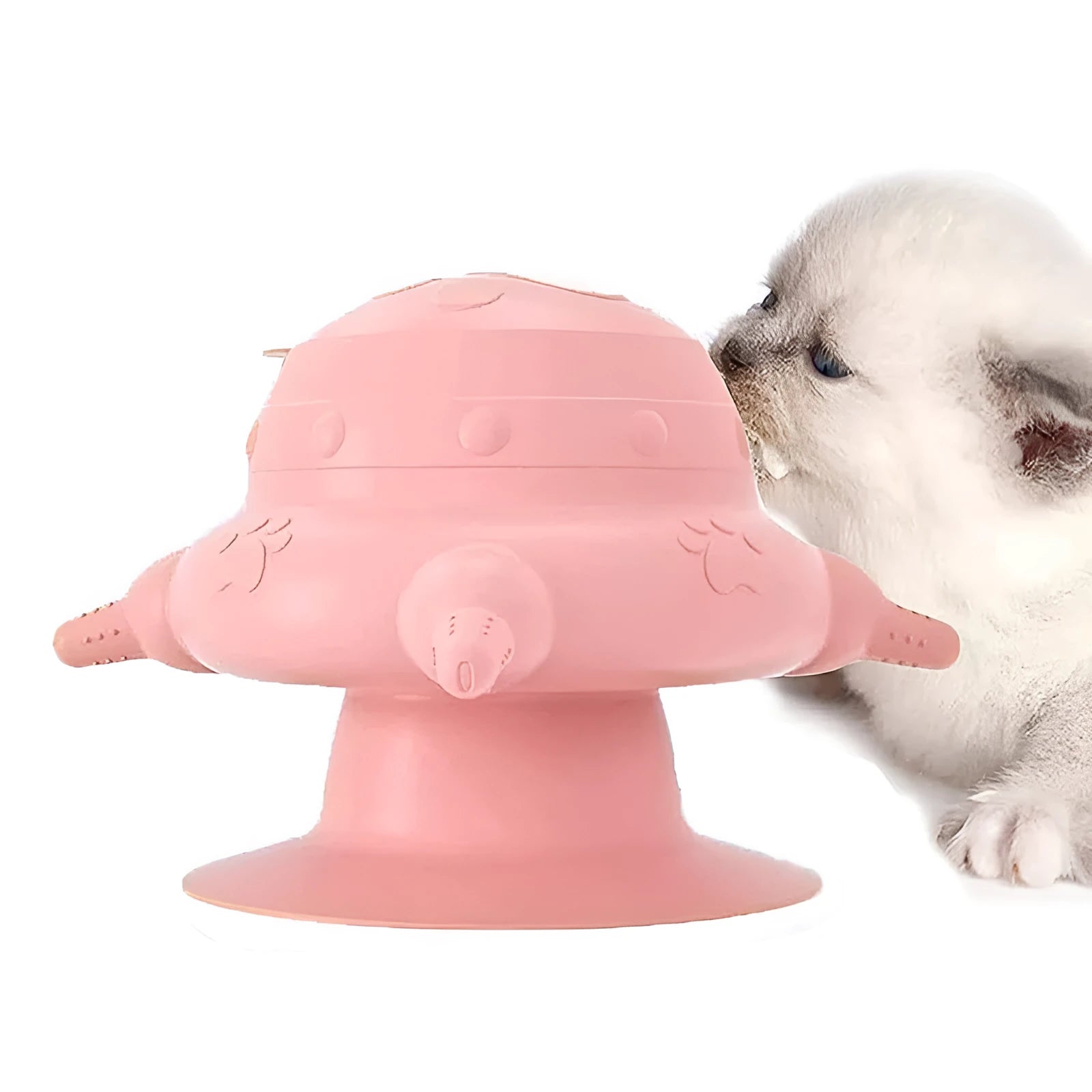 Pink pet nursing device with bionic breast-shaped milk bowl and silicone pacifiers