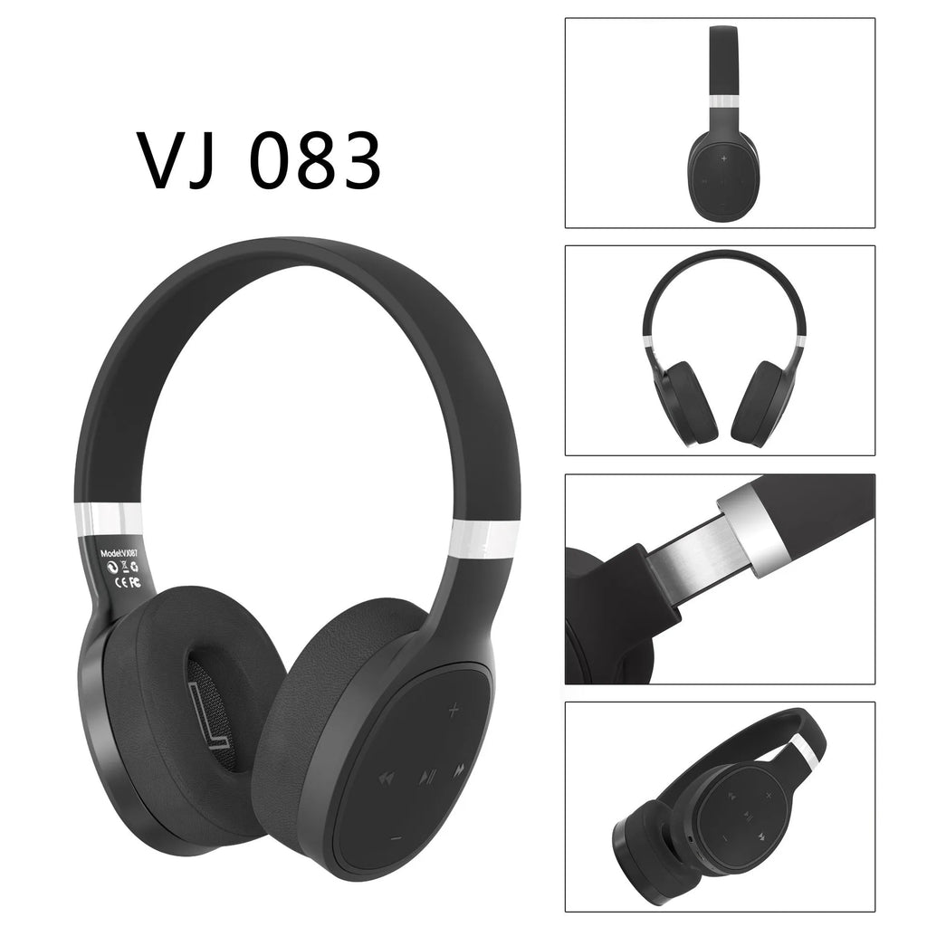 Wireless Bluetooth headset in black colour with adjustable headband and memory foam ear cushions