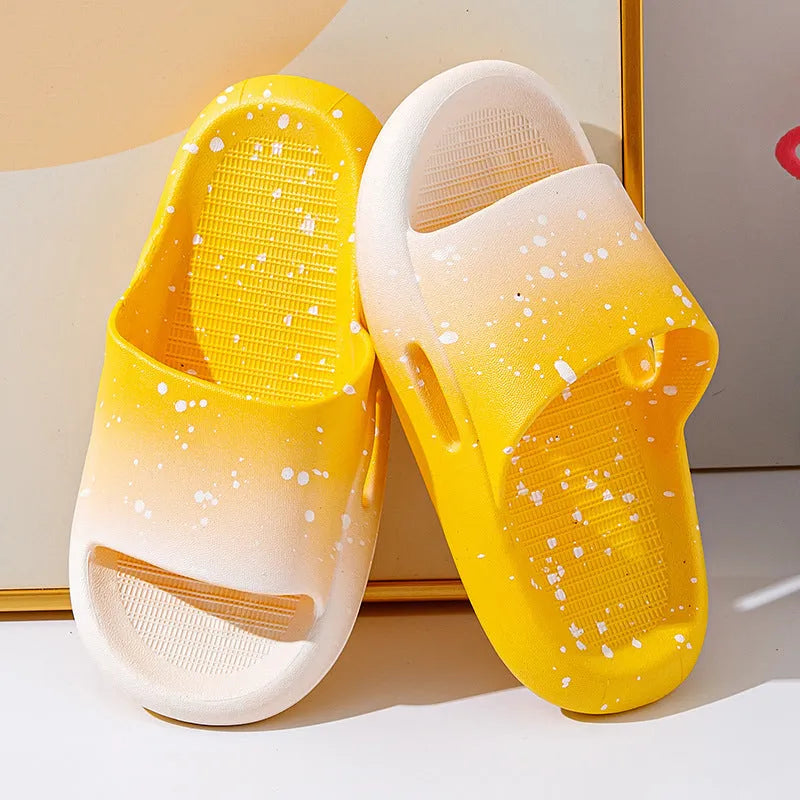Gradient blue PVC slippers for children on a white background, showing sandal-style design.