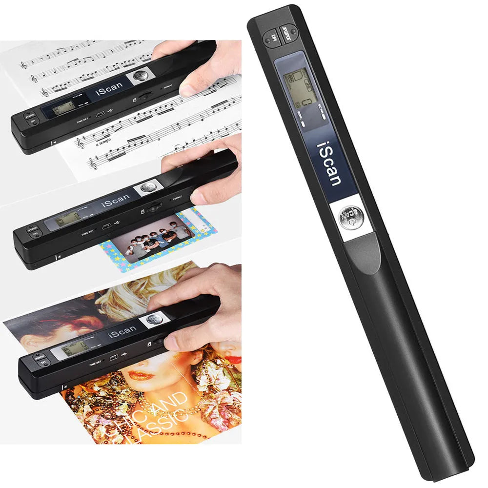 Handheld plastic scanner showing available colour options including black, blue, green, red, and silver finishes