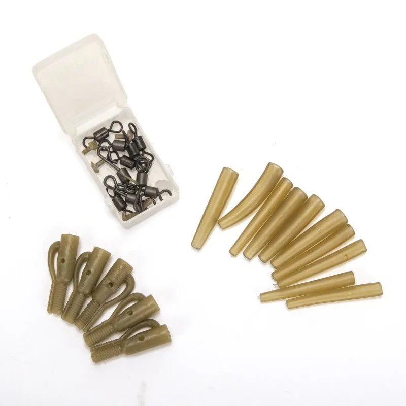 European carp fishing 30 piece accessory set showing anti-winding pipes, threaded hoses, rotations, and screws