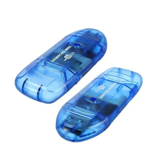 Transparent USB card reader with LED light for SD and MS memory cards.