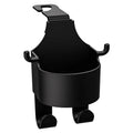 Black plastic car hook seat back accessory with cup holder and hook functions