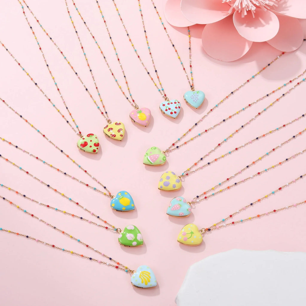 Women's stainless steel necklace with gold-plated fruit and heart pendant on 41-50cm chain