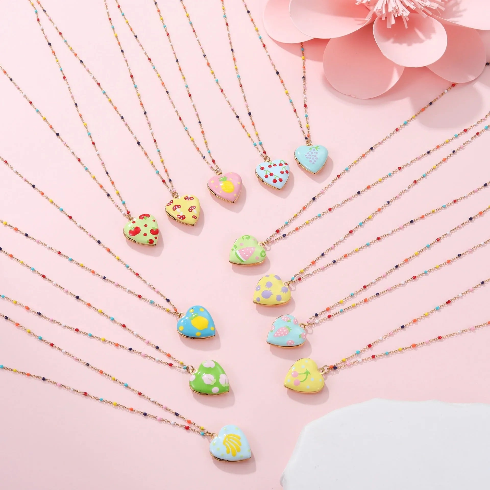 Women's stainless steel necklace with gold-plated fruit and heart pendant on 41-50cm chain