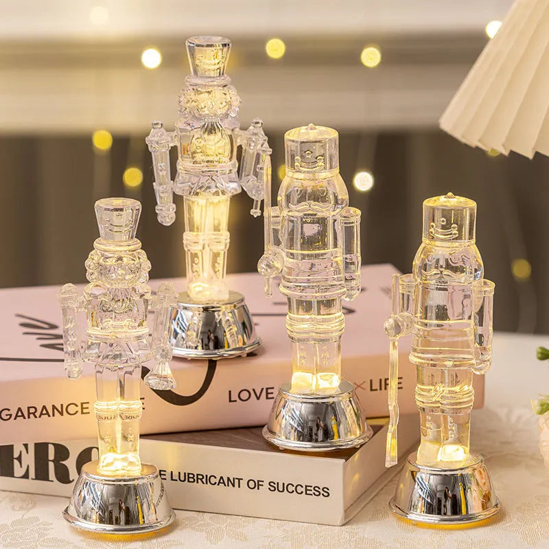 Transparent plastic walnut soldier nutcracker Christmas desktop ornament.
